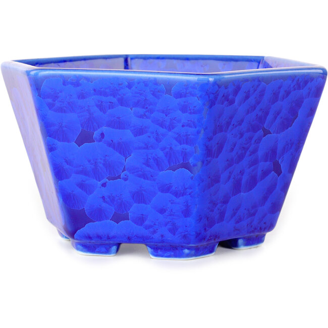 Maceta hexagonal para bonsái con esmaltado de cristal azul oscuro de Heian Senzan (140 x 140 x 75 mm)