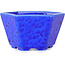 Hexagonal dark blue, crystal glaze bonsai pot by Heian Senzan - 140 x 140 x 75 mm