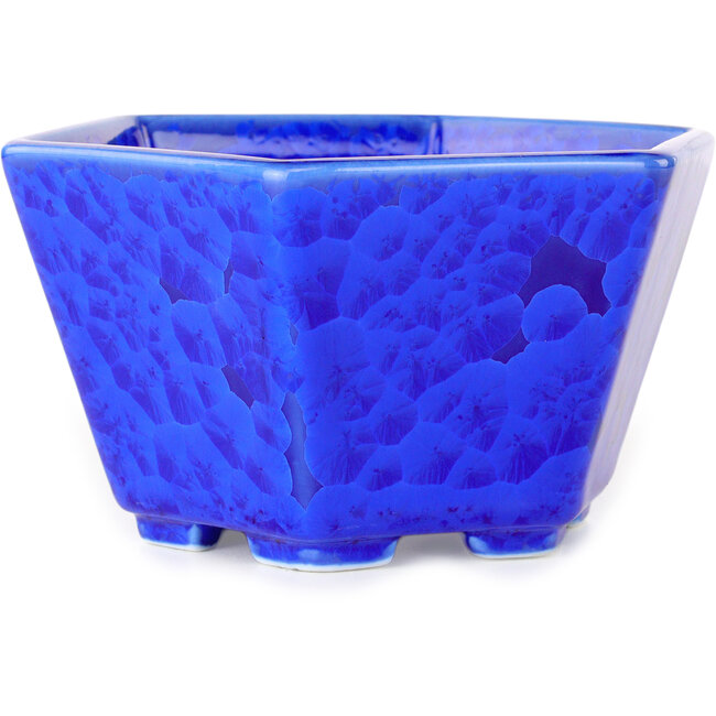 Maceta hexagonal para bonsái con esmaltado de cristal azul oscuro de Heian Senzan (140 x 140 x 75 mm)