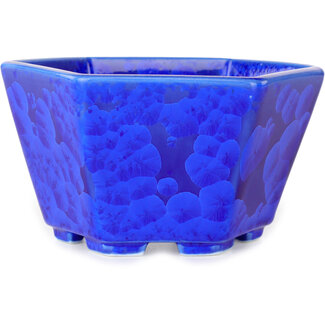  Heian Senzan Vaso per bonsai esagonale da 140 mm, smaltato in cristallo blu scuro, di Heian Senzan, Tokoname, Giappone
