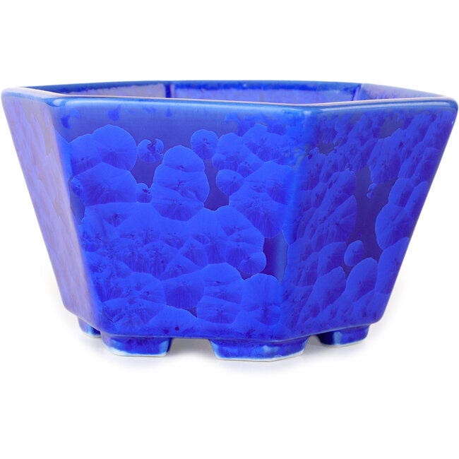 Maceta hexagonal para bonsái con esmaltado de cristal azul oscuro de Heian Senzan (140 x 140 x 75 mm)