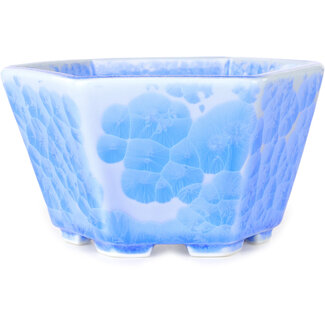  Heian Senzan Vaso per bonsai esagonale da 140 mm, smaltato in cristallo azzurro, di Heian Senzan, Tokoname, Giappone