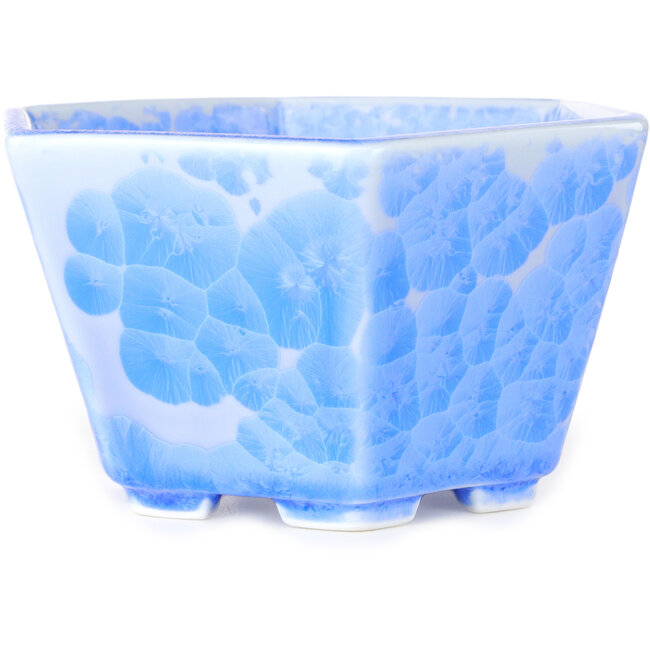 Maceta hexagonal para bonsái con esmaltado de cristal azul claro de Heian Senzan (140 x 140 x 75 mm)