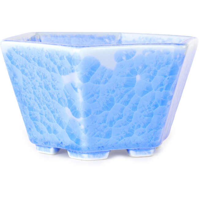 Maceta hexagonal para bonsái con esmaltado de cristal azul claro de Heian Senzan (140 x 140 x 75 mm)