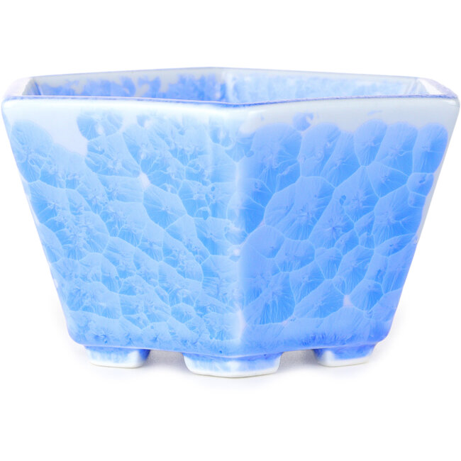 Maceta hexagonal para bonsái con esmaltado de cristal azul claro de Heian Senzan (140 x 140 x 75 mm)