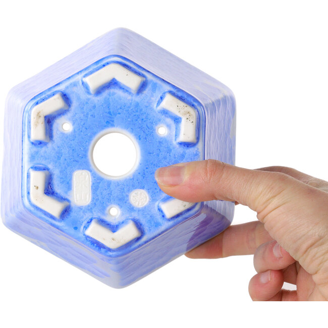 Pot à bonsaï hexagonal bleu clair à glaçure cristalline par Heian Senzan - 140 x 140 x 75 mm