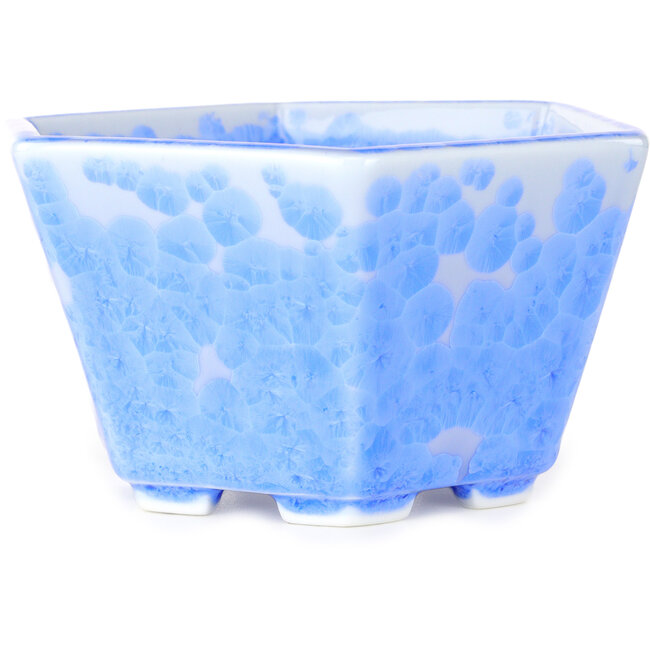 Maceta hexagonal para bonsái con esmaltado de cristal azul claro de Heian Senzan (140 x 140 x 75 mm)