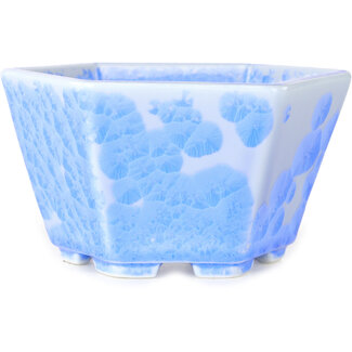  Heian Senzan Maceta hexagonal de bonsái de 140 mm en azul claro con esmaltado de cristal de Heian Senzan, Tokoname, Japón