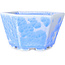 Hexagonal light blue, crystal glaze bonsai pot by Heian Senzan - 140 x 140 x 75 mm