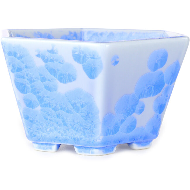 Maceta hexagonal para bonsái con esmaltado de cristal azul claro de Heian Senzan (140 x 140 x 75 mm)