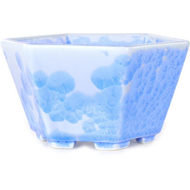 Pot à bonsaï hexagonal bleu clair à glaçure cristalline par Heian Senzan - 140 x 140 x 75 mm