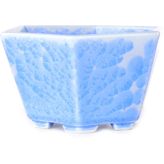 Hexagonal light blue, crystal glaze bonsai pot by Heian Senzan - 140 x 140 x 75 mm