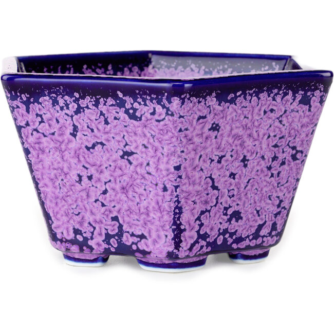 Hexagonal purple, crystal glaze bonsai pot by Heian Senzan - 140 x 140 x 75 mm