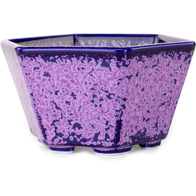 Maceta hexagonal para bonsái con esmalte de cristal morado de Heian Senzan (140 x 140 x 75 mm)