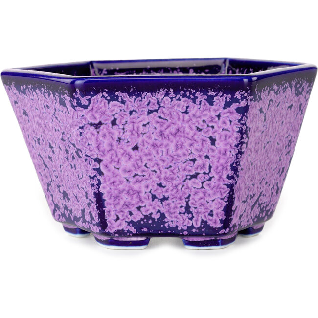 Hexagonal purple, crystal glaze bonsai pot by Heian Senzan - 140 x 140 x 75 mm