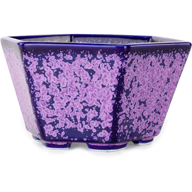 Vaso bonsai esagonale viola smaltato in cristallo di Heian Senzan - 140 x 140 x 75 mm