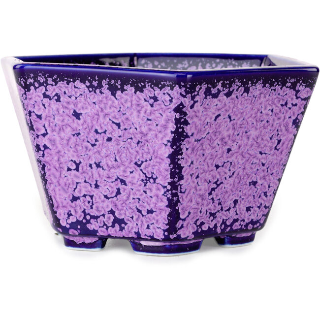 Maceta hexagonal para bonsái con esmalte de cristal morado de Heian Senzan (140 x 140 x 75 mm)