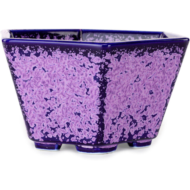 Hexagonal purple, crystal glaze bonsai pot by Heian Senzan - 140 x 140 x 75 mm