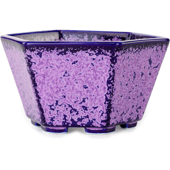 Vaso bonsai esagonale viola smaltato in cristallo di Heian Senzan - 140 x 140 x 75 mm