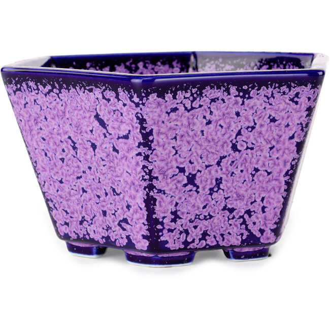 Hexagonal purple, crystal glaze bonsai pot by Heian Senzan - 140 x 140 x 75 mm