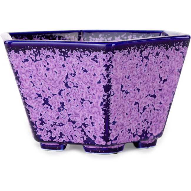 Maceta hexagonal para bonsái con esmalte de cristal morado de Heian Senzan (140 x 140 x 75 mm)