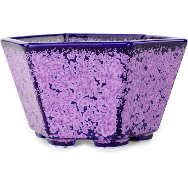 Vaso bonsai esagonale viola smaltato in cristallo di Heian Senzan - 140 x 140 x 75 mm