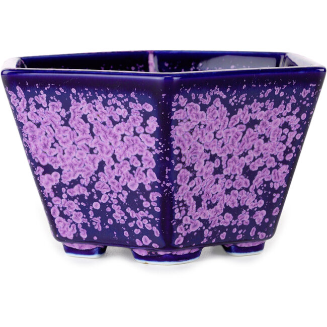 Pot à bonsaï hexagonal violet à glaçure cristalline par Heian Senzan - 140 x 140 x 75 mm