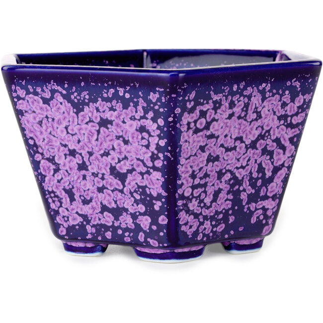 Vaso bonsai esagonale viola smaltato in cristallo di Heian Senzan - 140 x 140 x 75 mm
