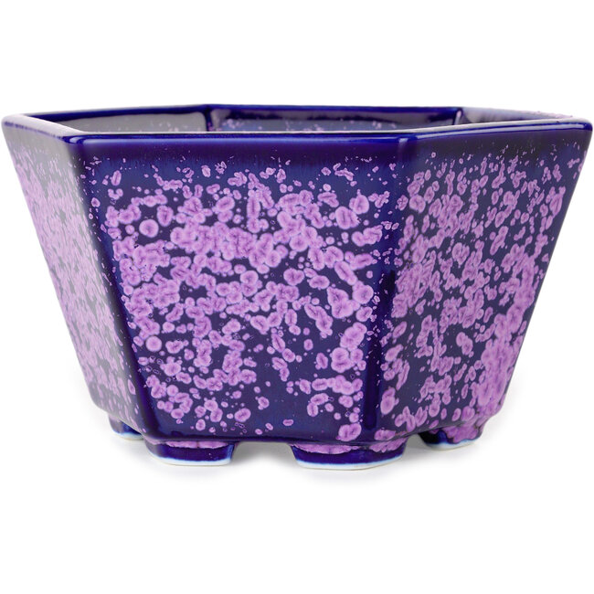 Vaso bonsai esagonale viola smaltato in cristallo di Heian Senzan - 140 x 140 x 75 mm
