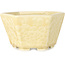 Hexagonal off-white, crystal glaze bonsai pot by Heian Senzan - 140 x 140 x 75 mm