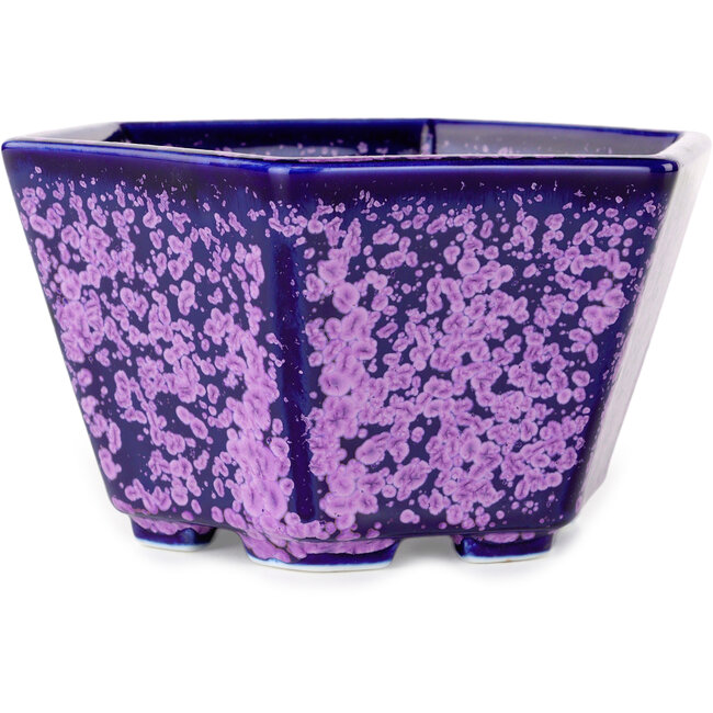 Maceta hexagonal para bonsái con esmalte de cristal morado de Heian Senzan (140 x 140 x 75 mm)