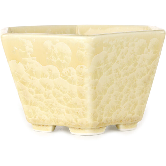 Pot à bonsaï hexagonal en émail cristal blanc cassé, par Heian Senzan - 140 x 140 x 75 mm
