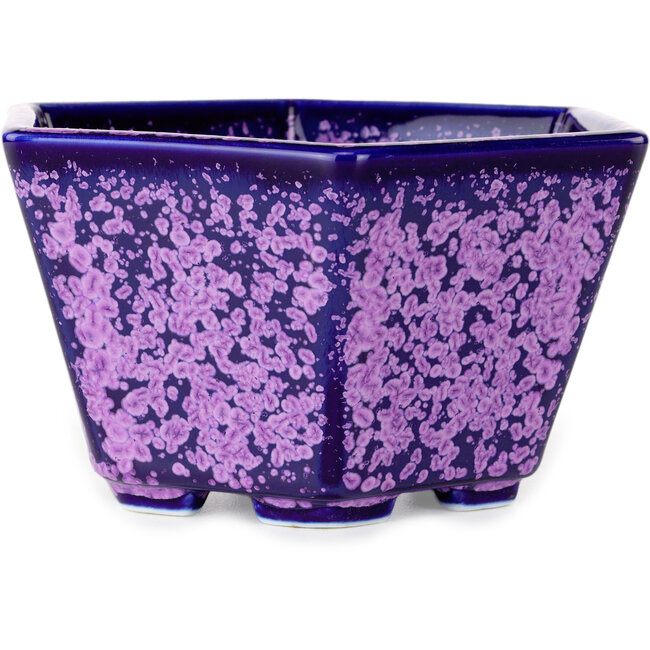 Hexagonal purple, crystal glaze bonsai pot by Heian Senzan - 140 x 140 x 75 mm