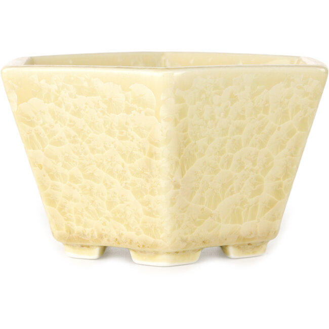 Pot à bonsaï hexagonal en émail cristal blanc cassé, par Heian Senzan - 140 x 140 x 75 mm