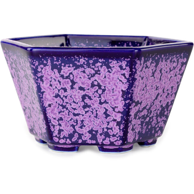 Hexagonal purple, crystal glaze bonsai pot by Heian Senzan - 140 x 140 x 75 mm
