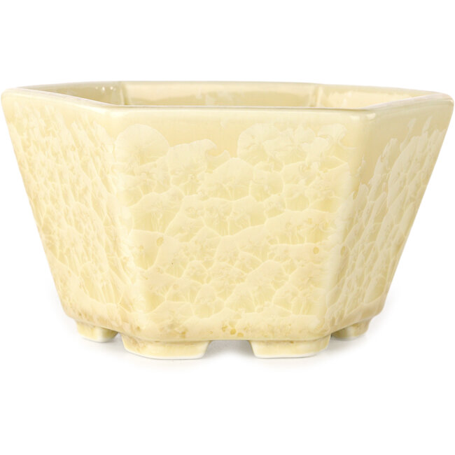 Vaso bonsai esagonale bianco sporco, smaltato in cristallo di Heian Senzan - 140 x 140 x 75 mm