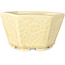 Hexagonal off-white, crystal glaze bonsai pot by Heian Senzan - 140 x 140 x 75 mm