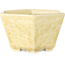 Hexagonal off-white, crystal glaze bonsai pot by Heian Senzan - 140 x 140 x 75 mm
