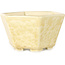 Zeshoekige, gebroken witte bonsaipot met kristalglazuur van Heian Senzan - 140 x 140 x 75 mm
