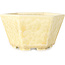 Hexagonal off-white, crystal glaze bonsai pot by Heian Senzan - 140 x 140 x 75 mm