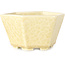 Hexagonal off-white, crystal glaze bonsai pot by Heian Senzan - 140 x 140 x 75 mm