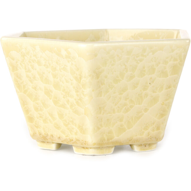 Vaso bonsai esagonale bianco sporco, smaltato in cristallo di Heian Senzan - 140 x 140 x 75 mm