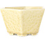 Hexagonal off-white, crystal glaze bonsai pot by Heian Senzan - 140 x 140 x 75 mm