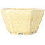 Hexagonal off-white, crystal glaze bonsai pot by Heian Senzan - 140 x 140 x 75 mm