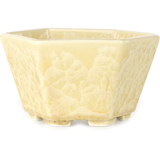  Heian Senzan 140 mm hexagonal off-white, crystal glaze bonsai pot by Heian Senzan, Tokoname, Japan