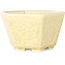 Hexagonal off-white, crystal glaze bonsai pot by Heian Senzan - 140 x 140 x 75 mm