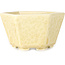 Zeshoekige, gebroken witte bonsaipot met kristalglazuur van Heian Senzan - 140 x 140 x 75 mm