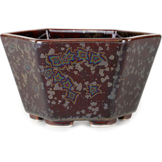  Heian Senzan Vaso per bonsai esagonale da 140 mm, smaltato in cristallo, color marrone metallizzato, di Heian Senzan, Tokoname, Giappone