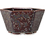 Vaso bonsai esagonale in smalto cristallino marrone metallizzato di Heian Senzan - 140 x 140 x 75 mm