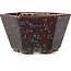 Hexagonal brown metallic, crystal glaze bonsai pot by Heian Senzan - 140 x 140 x 75 mm